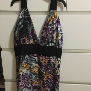 Floral Halter Maxi Dress - Black, Purple, Yellow